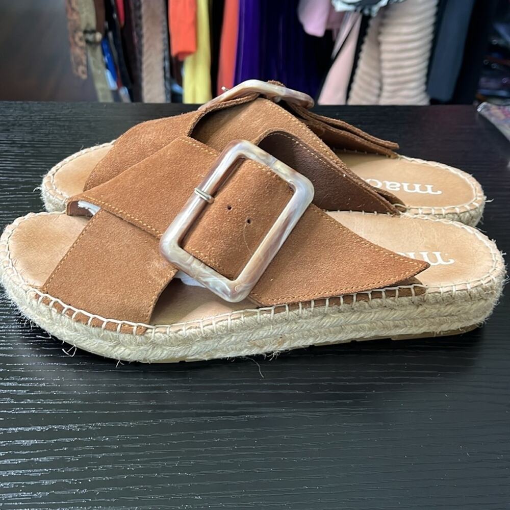 Macarena Brown Suede Slide Sandals - Picture 2 of 9